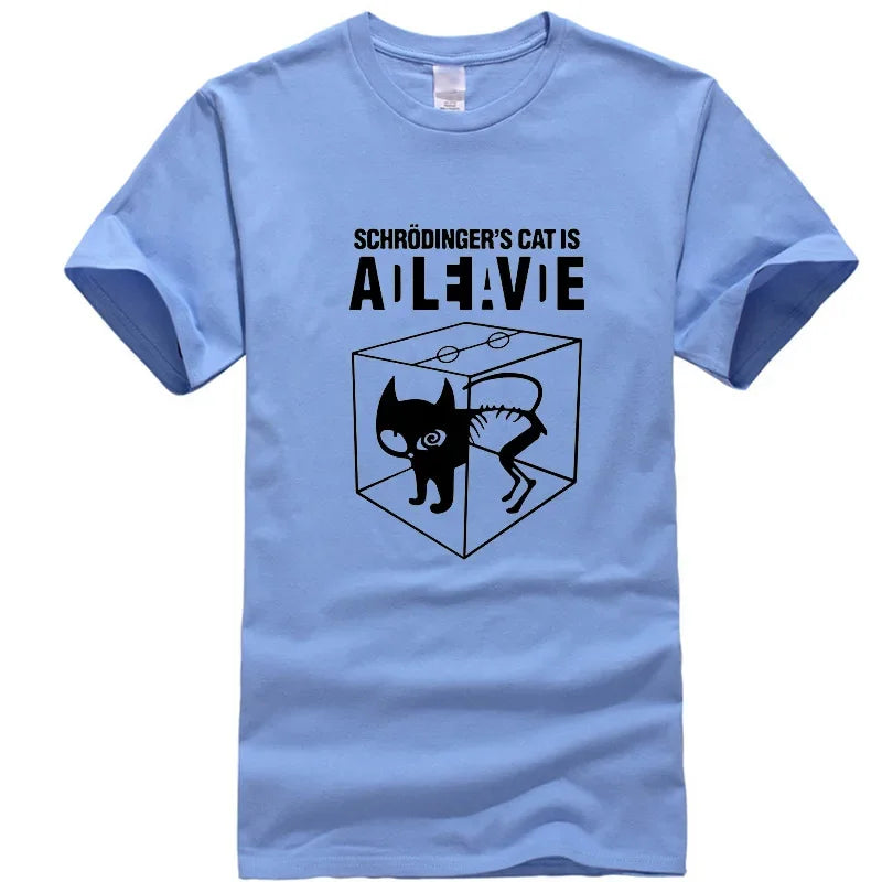 Men's T-shirt Top Quality Cotton Blend Schrodinger's Cat Print Short Sleeve Men T Shirt Casual The Big Bang Theory Mens Tshirt