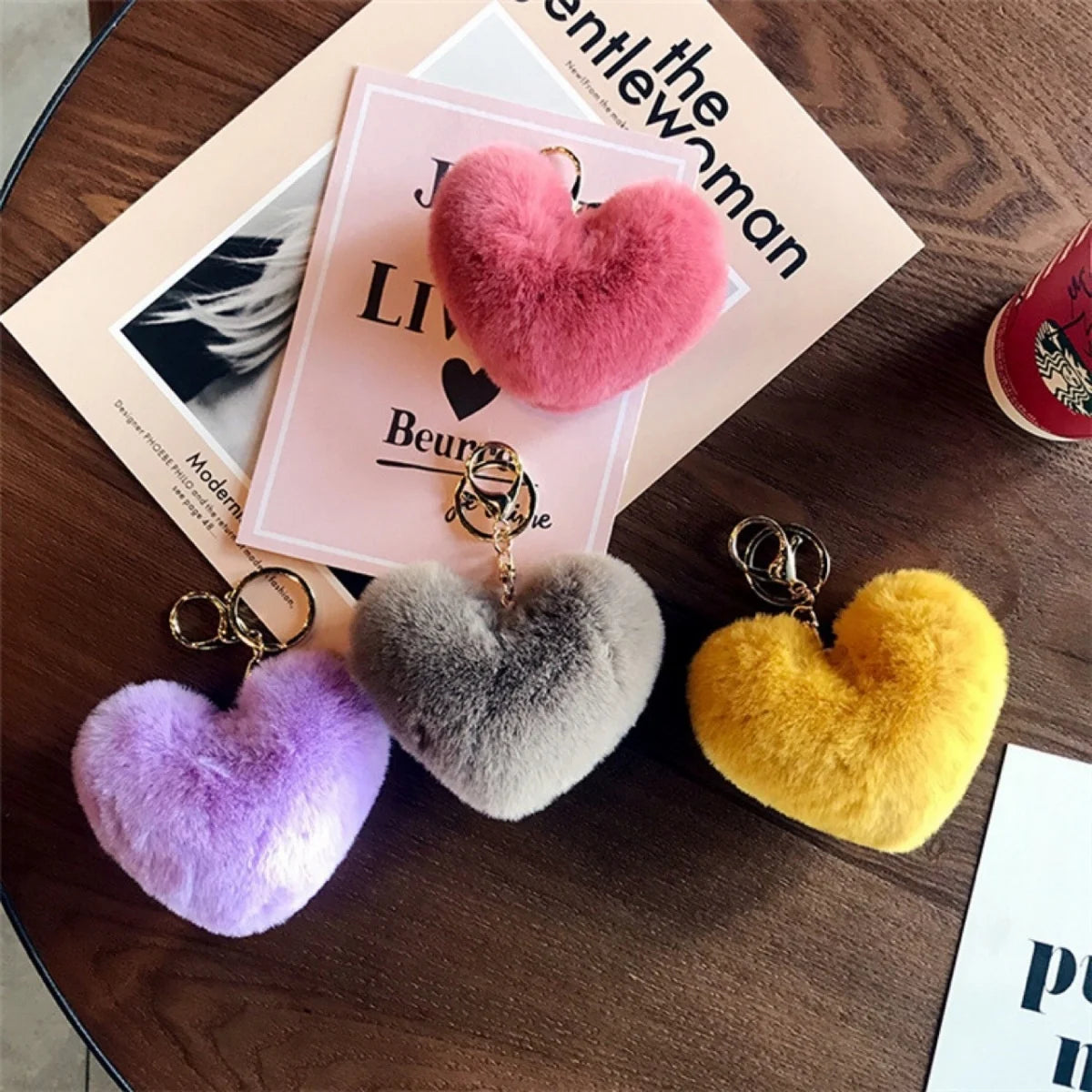 New Heart Plush Hair Ball Keychain Women Leopard Pompom Love Car Key Chain Bags Pendant Hairball Key Rings Jewelry