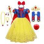 Girls Snow White Princess Dress Mesh Clothes Vestidos Kids Christmas Halloween Carnival Cosplay Costume