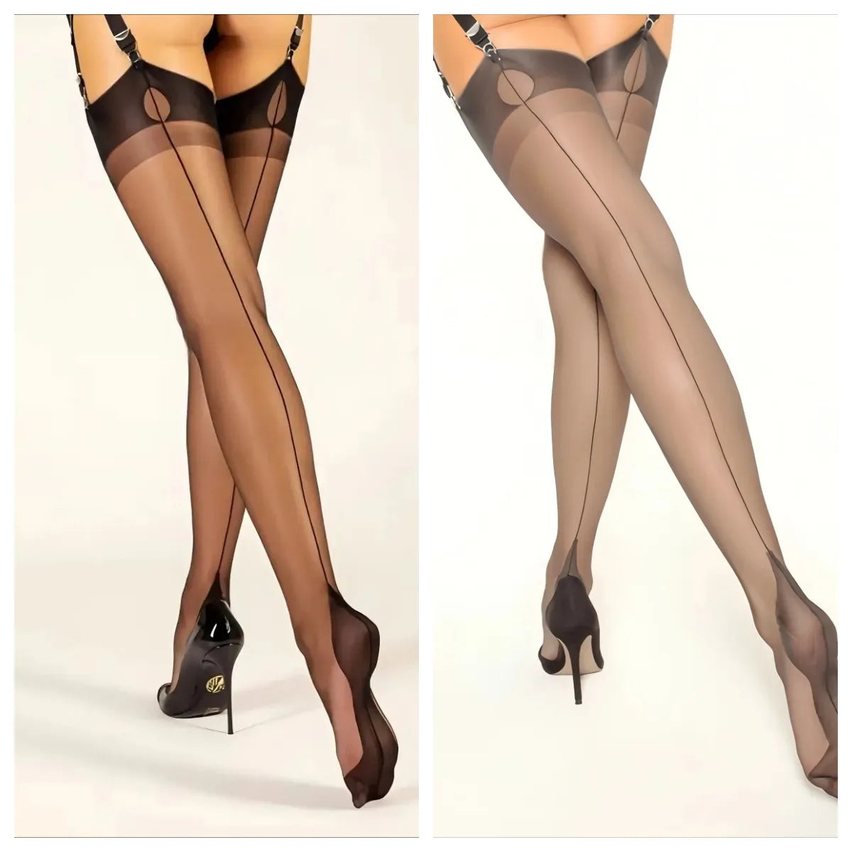 8 Denier Solid Back Seam Women Luxury Polyamide 80% Thigh High Stockings Elegant Sexy Ultra-thin Retro Nylon Suspender Stockings