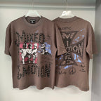 New MIXED-EMOTION Rhinestone cartoon printed pattern 100% cotton Men Women T-shirt Loose casual Shinning Diamond Tees Oversized Top