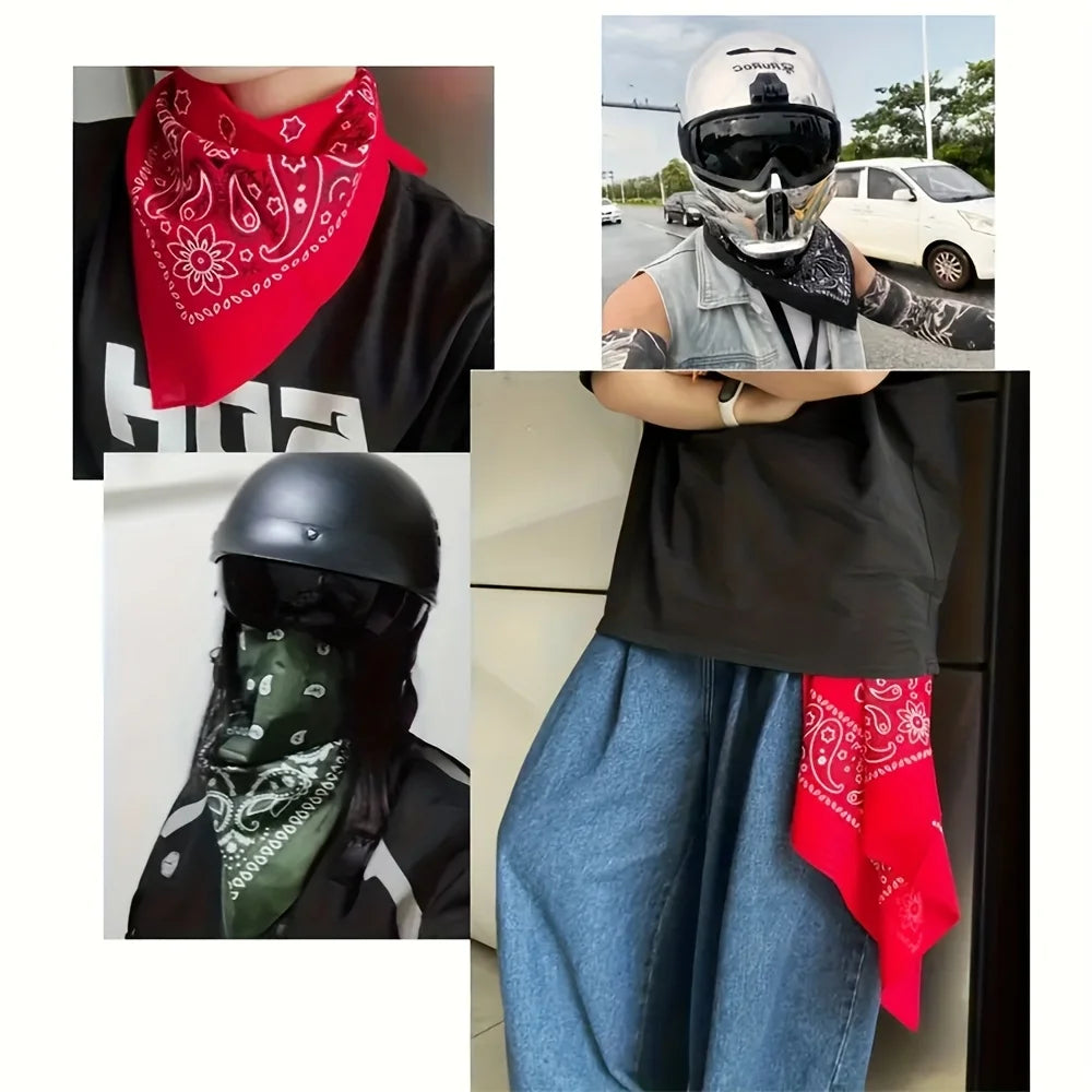 12pcs (unisex) polyester paisley batik bandana, all polyester hip hop street dance outdoor cycling scarf