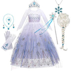 Disney Kid Girls Cosplay Frozen Elsa Mesh Costumes Snow Queen Elsa Princess Long Dress Halloween Party Carnival Clothes Vestido