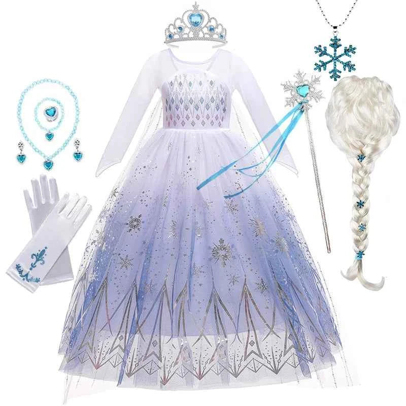 Disney Kid Girls Cosplay Frozen Elsa Mesh Costumes Snow Queen Elsa Princess Long Dress Halloween Party Carnival Clothes Vestido