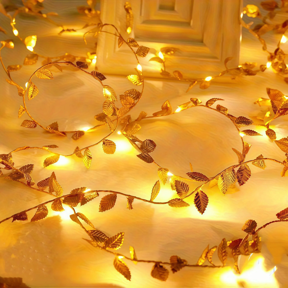 LED Green Leaf Fake Plants String Light 20/50/100LED Ivy Lights Battery Powered for Halloween Christmas Wall House Office Decor
