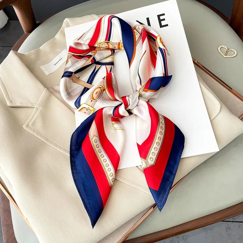 2025 New Fashion 70X70cmPrinted Women's Scarf Pashmina Silk Scarf Square Shawl Decorative Headband Neck Luxury Design Bandana