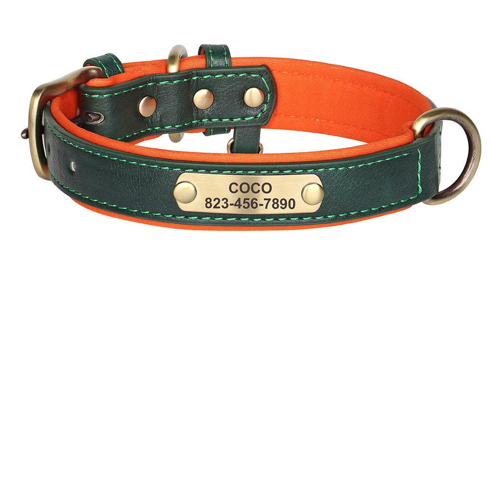 Personalized Dog Collar Custom Engraved PU Leather Dog Collars Free Engraving ID Tag Nameplate For Small Medium Large Dogs - WTN Essentials 