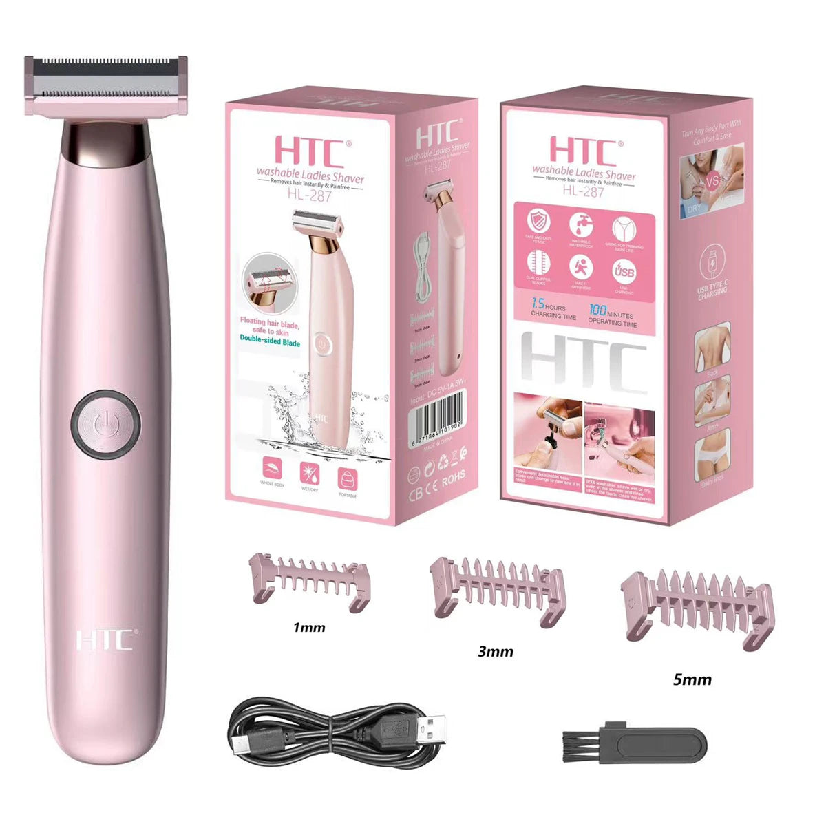 HTC Men's Electric Groin Hair Trimmer Pubic Hair Trimmer Body Grooming Clipper for Men Bikini Epilator Rechargeable Shaver Razor