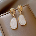 New White Enamel Oil Oval Dangle Earrings for Women Vintage Uneven Metal Drop Earrings Statement Irregular Geometry Jewelry