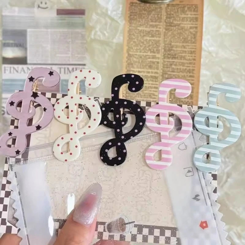 5pcs Polka Dot Stripe Music Note Barrettes Korean Ins Sweet Hairpins Creative Anti Slip Hair Clips Hair Accessories for Girls