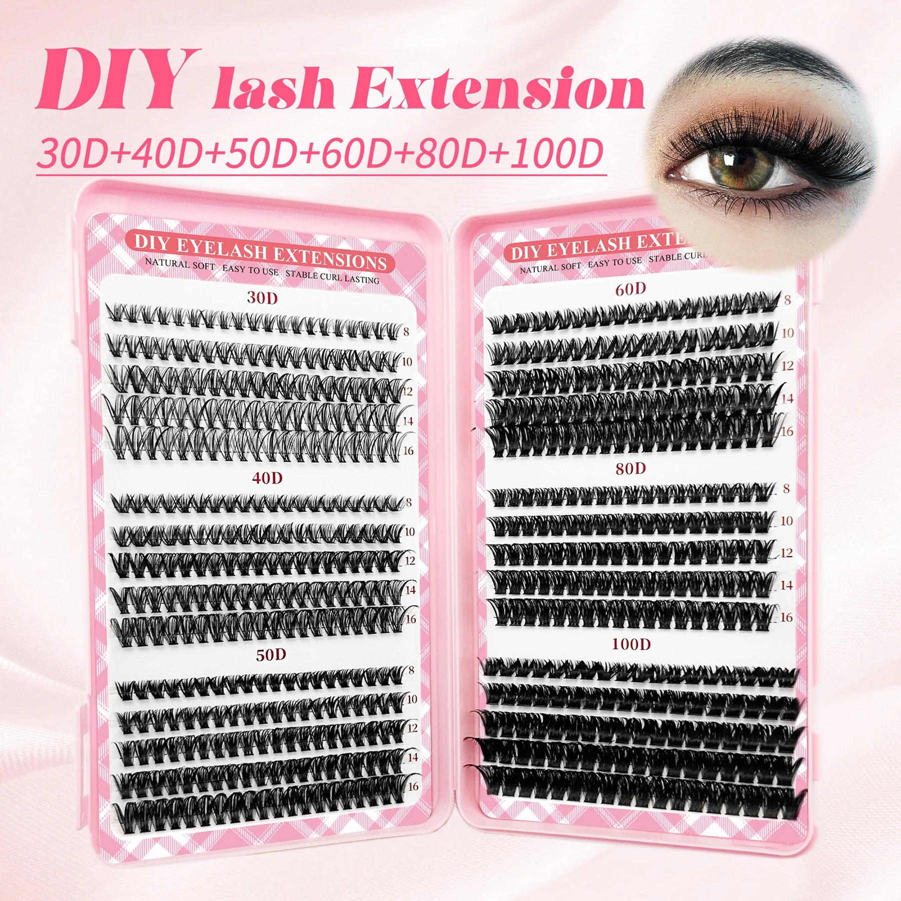 LAKANAKU 168 Fans Diy Cluster Lashes Cat Eye Lashes Invisible Band Premium Mink Manga Lash Clusters