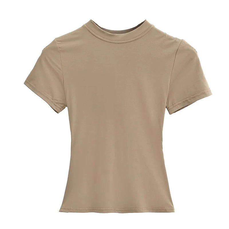 2025 New High Quality Casual T shirt Sexy Slim Short Sleeves Fashion Trend Solid Women Clothing y2k Tops
