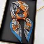 70cm Pink Floral Silk Scarf for Women Simulated Silk Fresh and Elegant Versatile Headwear Clothing Bags and Square Scarf
