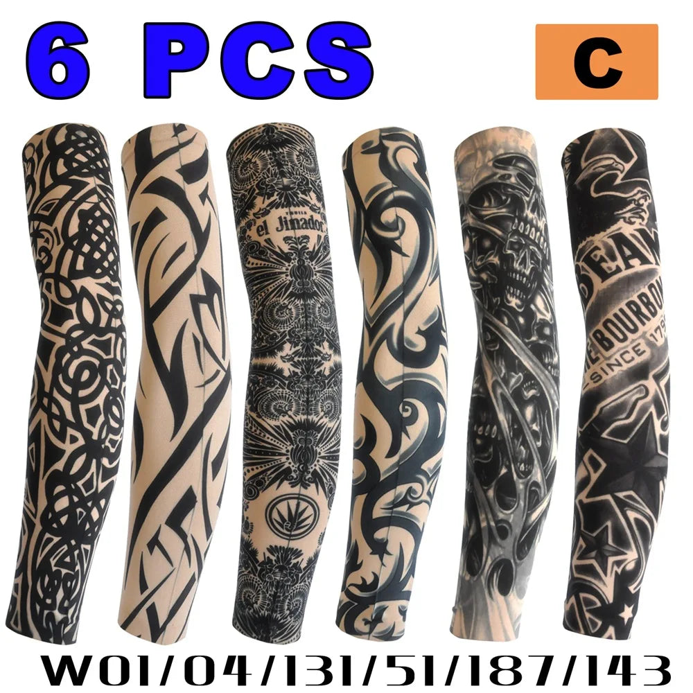 6 Pcs Tattoo Sleeves Sun Protection Men Women Summer Seamless Arm Cover Cool Outdoor Cycling Breathable Cycling Tattoo Sleeves