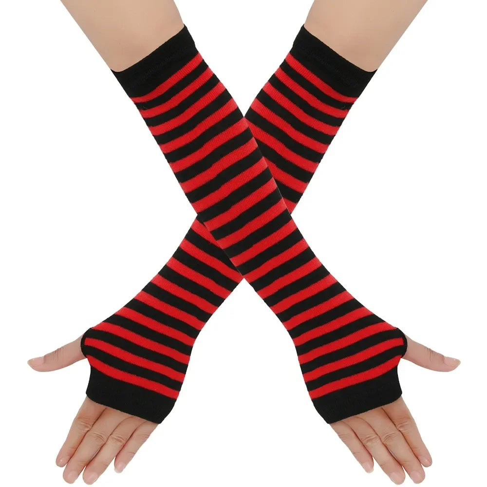 Warmer Knitted Long Fingerless Gloves Elbow Mittens Christmas Acces Gift Fashion Women Emo Gloves Lady Striped Elbow Gloves