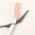 Pink Eyebrow Trimming Scissors – Built-In Comb Grooming Tool