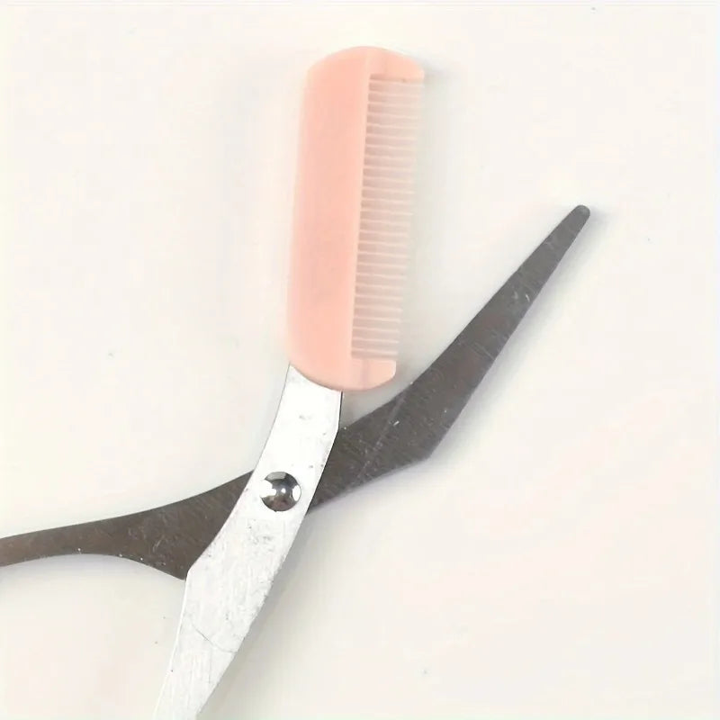 Pink Eyebrow Trimming Scissors – Built-In Comb Grooming Tool