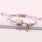 Simple Ceramic Lucky Cat Braided Bracelet for Women Cute Animal Kitten Hand-woven Adjustable Bangles Party Harajuku Jewelry Gift
