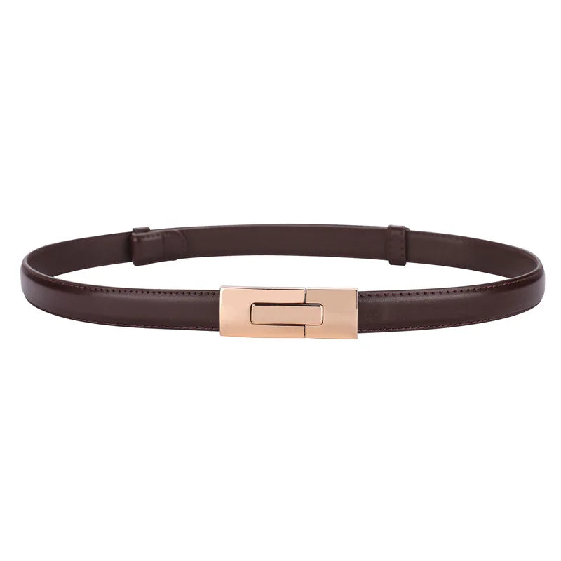 Genuine Leather Women Belt Fashion Golden Lock Buckle Skinny Ladies Waist Belts Dress Jeans Sweater Everyday Casual Outfits