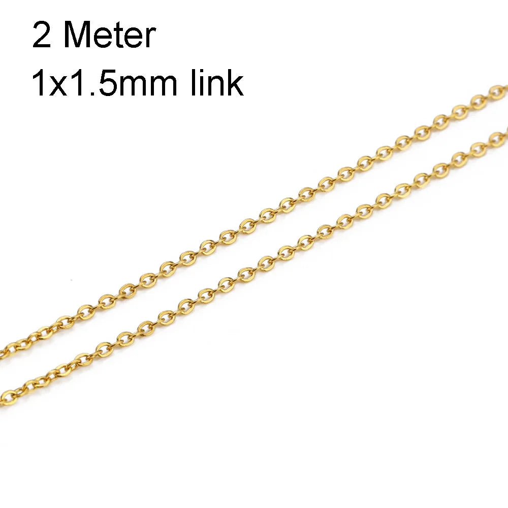 2/10 Meters Stainless Steel Chain 1 1.5 2mm Gold&Steel Color Link for DIY Jewelry Making Necklace Bracelet Bulk Chain Supplies