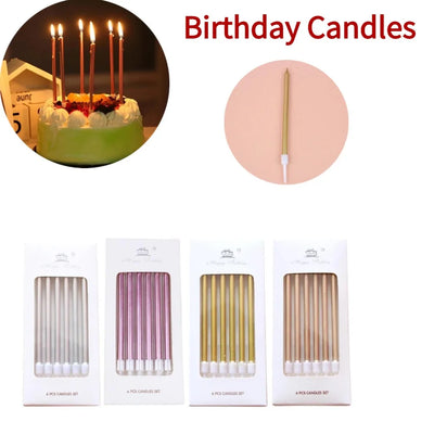 6pcs Metal Gold Silver Birthday Candles DIY Colorful Cake Decoration Baby Shower Gender Reveal Cupcake Decorating Candle Toppers