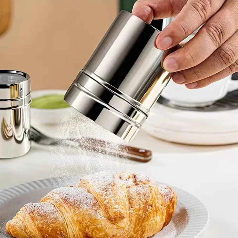 Stainless Steel Powder Shaker with Lid – Fine Mesh Cocoa & Coffee Duster