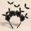 1pcs Halloween Party Headband Cute Witch Hat with Black Artificial Flowers Gothic Bat Clip Role-playing Accessory Party DIY Deco