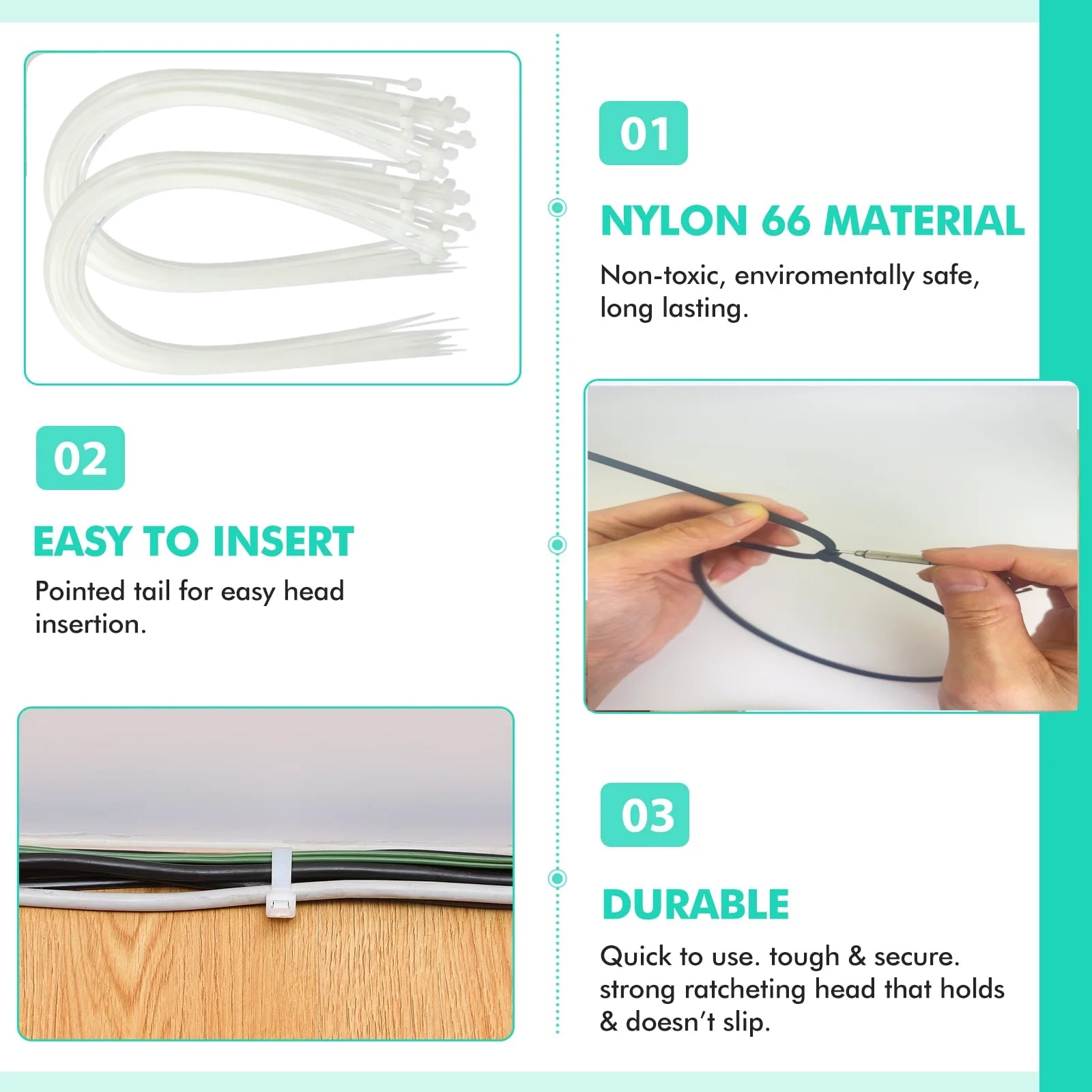 Heavy-Duty Ultra-Long Nylon Cable Ties - Self-Locking Large-Sized (50-90cm), Durable Plastic Cable Organizer, Suitable