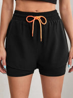 Women's High Rise Yoga Shorts With Elastic Proximity Control Running Shorts, Fake Two Pieces Pants