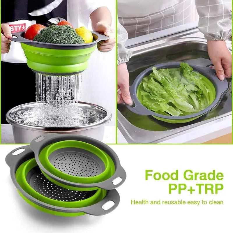 Foldable Silicone Vegetable Washing Basket – Fruit Cleaner & Food Drain Strainer