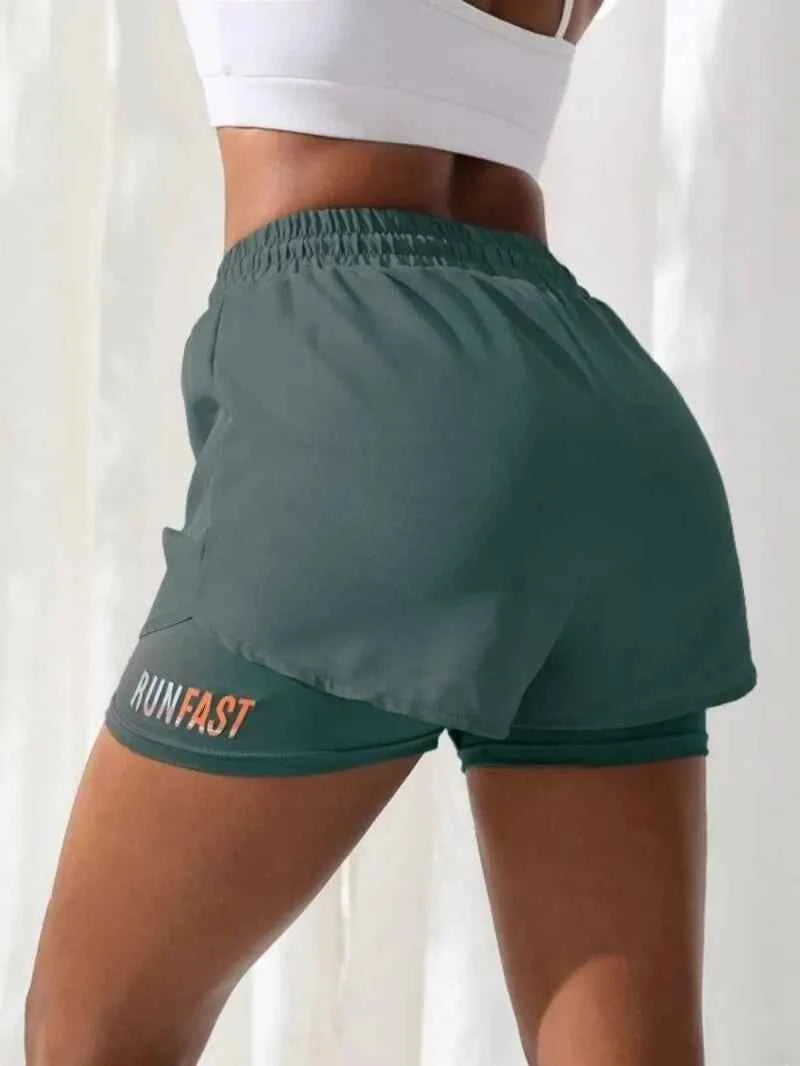 Women's High Rise Yoga Shorts With Elastic Proximity Control Running Shorts, Fake Two Pieces Pants
