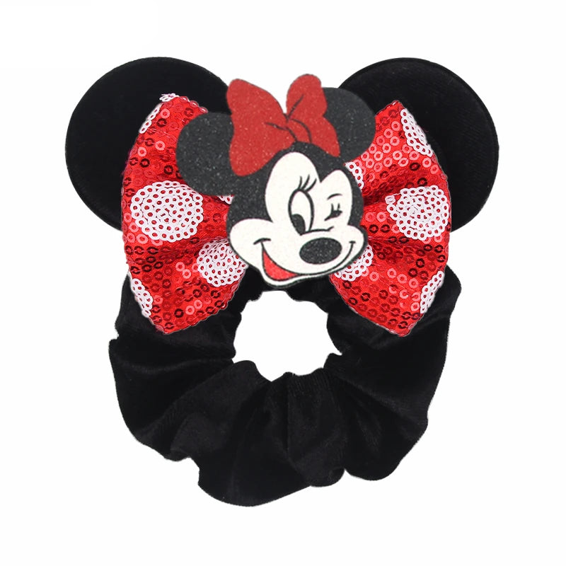 Cute Mouse Ears Velvet Scrunchies Hairband Women Elastic Ponytail Holder Girls Sequin Bow 2023 Kids Party DIY Hair Accessories