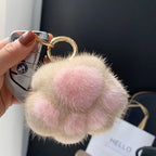 Cat Paw Pendant Keychain Couple Keychain Fluffy Faux Fur Keychain Charm Cute Soft Plush Toy Key Ring Backpack Car Key Pendant