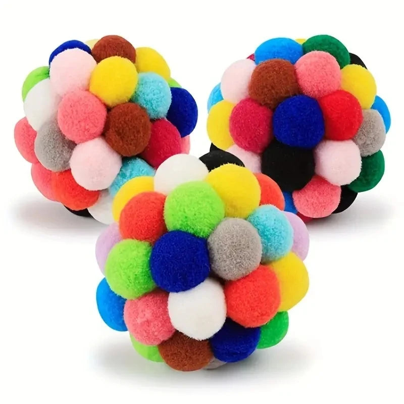 Cat Plush Ball Toy Elastic Bell Ball Self Ball Playing Cat Colorful Woolen Ball - WTN Essentials 