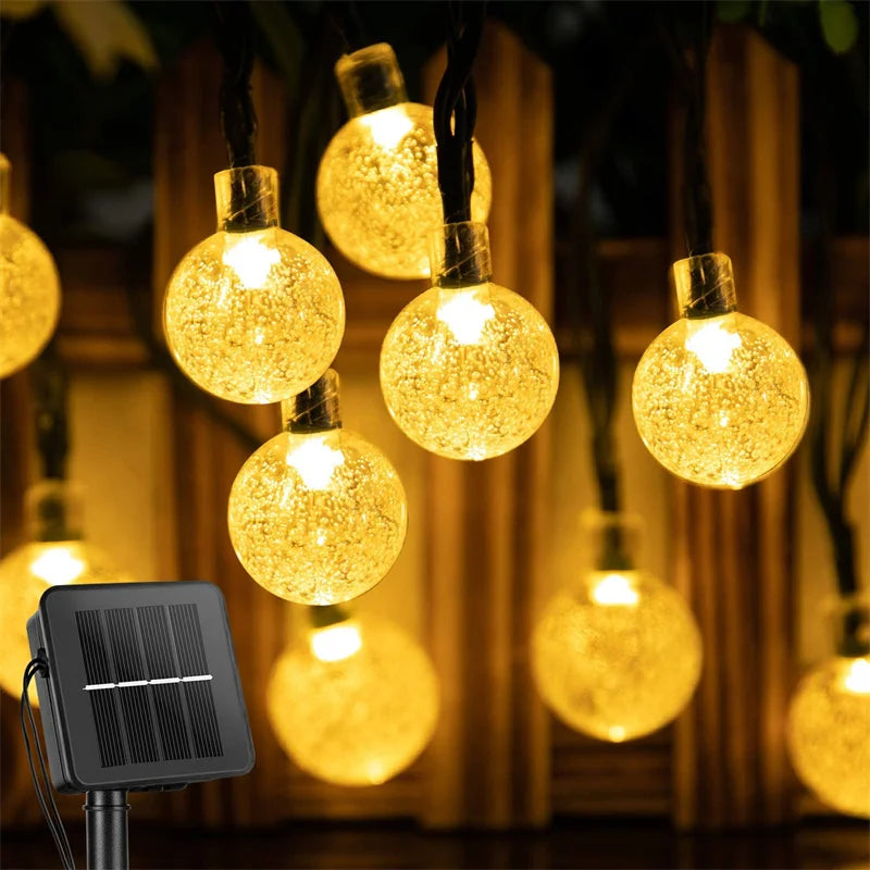 Updated Solar String Lights Outdoor Waterproof 60LED 8 Modes Crystal Globe Christmas Lights for Garden Lawn Porch Decor Camping