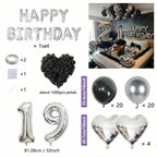 1050/21/200pcs Black & Silver Party Balloons Decorations, Silver Happy Birthday Banner, Chrome Silver Latex Balloons