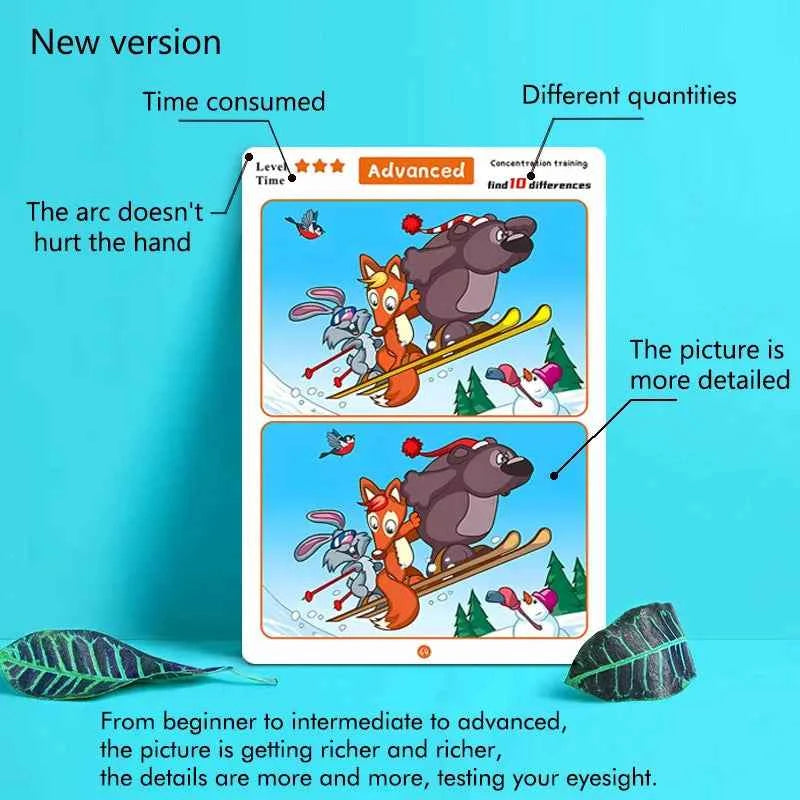 Find the Difference, Fun Concentration Training Game Pictures, Educational Items, Find Different Places, Reusable Erasable Pictures