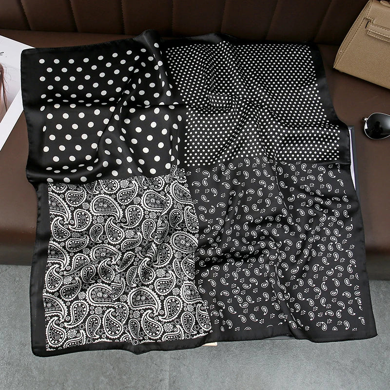 2025 Silk Shawl Print Headscarf Cat Hair Wrap Neckerchief Female Satin Square Scarf For Women Headband Foulard Hijab Bandana