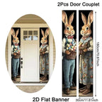2pcs Happy Easter Bunny Door Banners Polyester Easter Egg Holiday Flags for Outdoor Indoor Spring Holiday Easter Decoration 2026