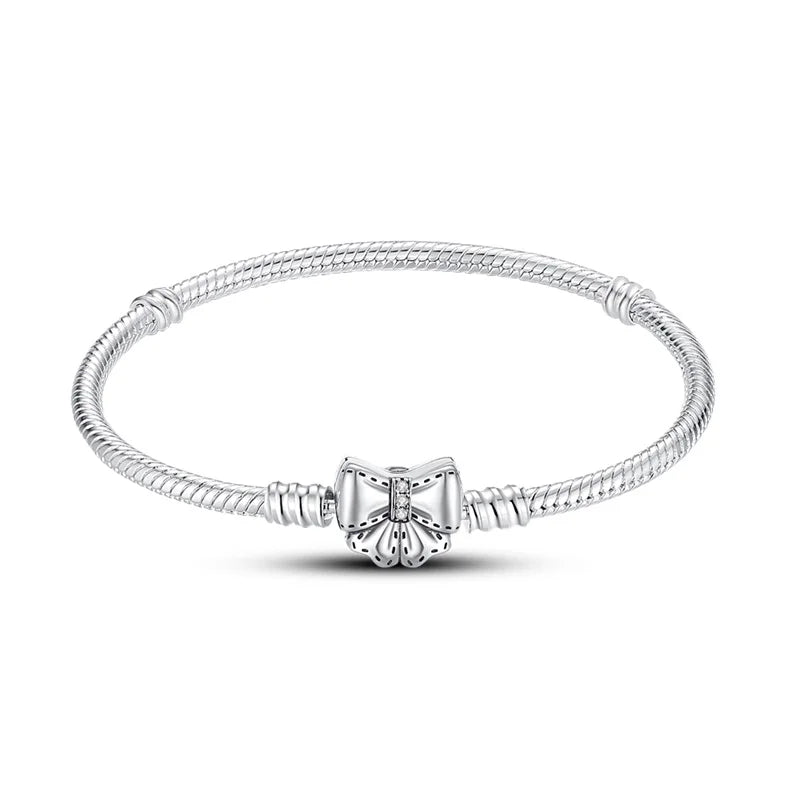Original 925 Silver Bracelets Four Leaf Clover Butterfly Heart Bracelet Fit DIY Charms Beads Fashion Jewelry 17-20CM