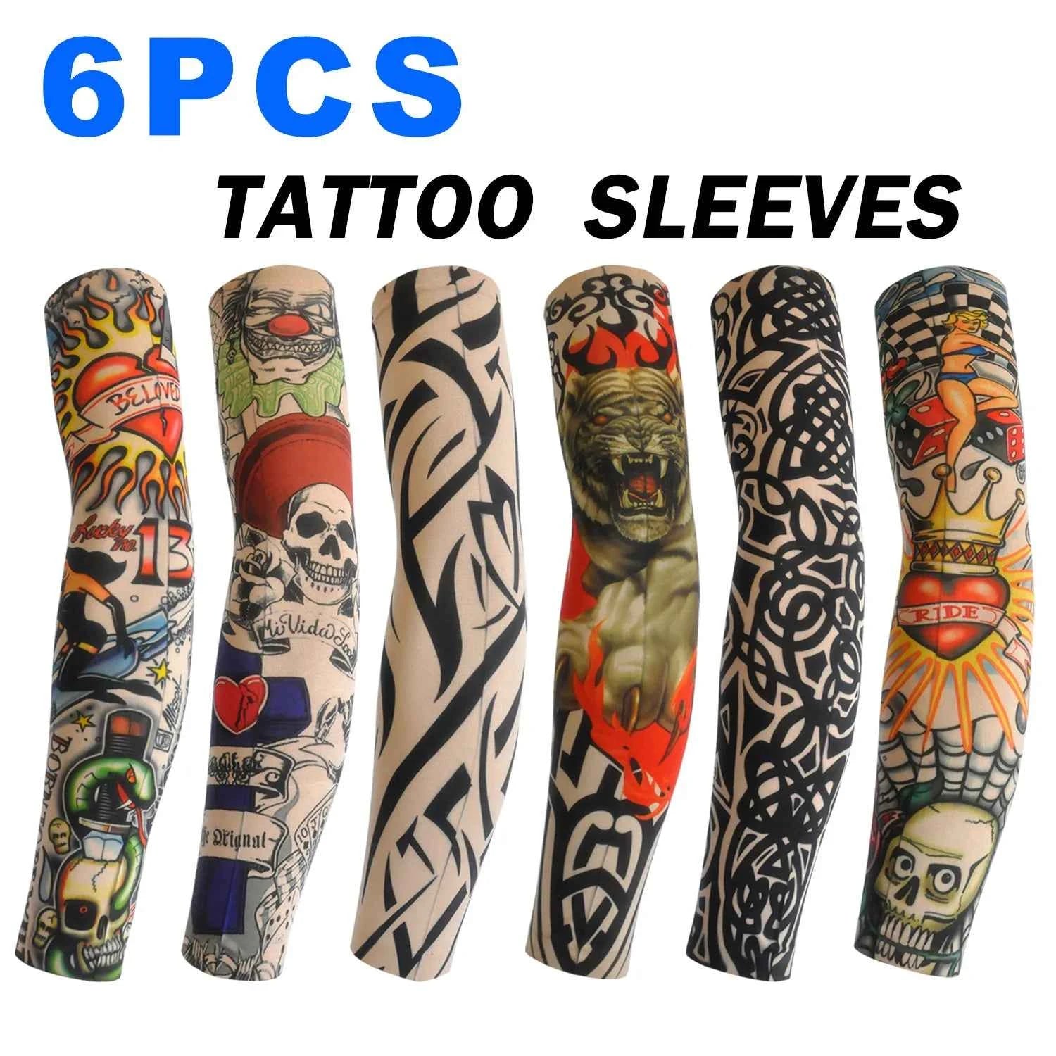 6 Pcs Tattoo Sleeves Sun Protection Men Women Summer Seamless Arm Cover Cool Outdoor Cycling Breathable Cycling Tattoo Sleeves