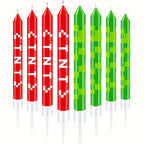 12/24pcs Green Pixel Cake Candle Decoration Red TNT Theme Green Wishing Candle Birthday Party Cake Candle Decorations Gift