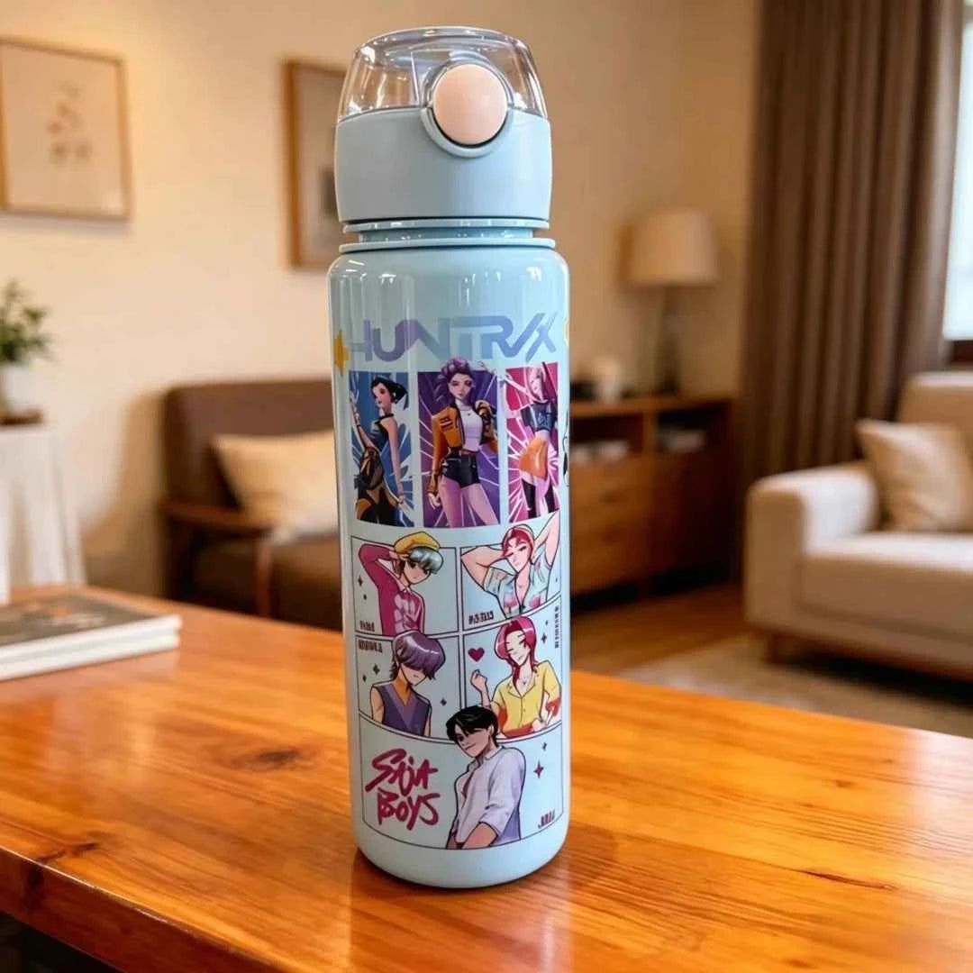 Cartoon Figure Water Bottle, Portable Outdoor Straw Cup for Kids-Girls’ Summer Sports Leakproof Cute