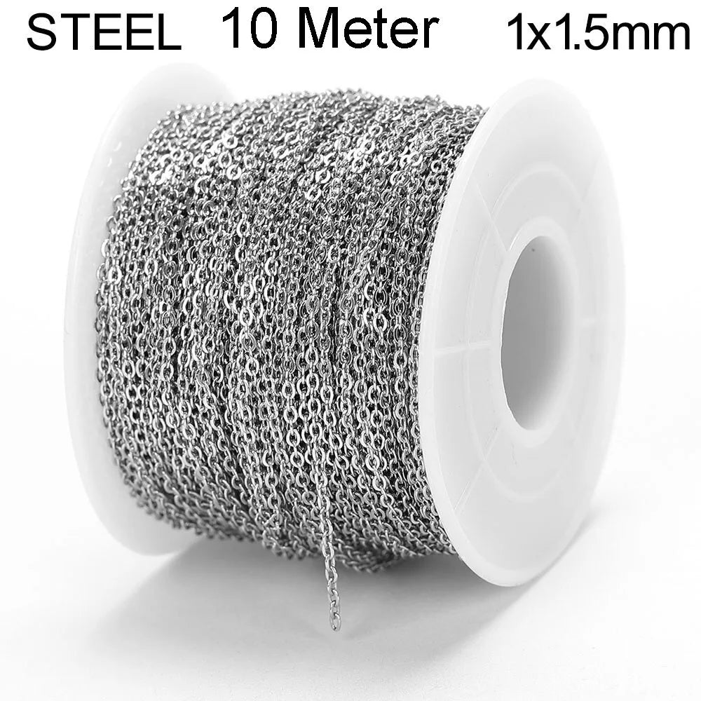 2/10 Meters Stainless Steel Chain 1 1.5 2mm Gold&Steel Color Link for DIY Jewelry Making Necklace Bracelet Bulk Chain Supplies