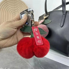 ZAKOL New Cute Fluffy Rex Rabbit Fur Ball Pompom Leaf Keychain Cherry Key Chain Handbag Car Key Chain Ring Gift