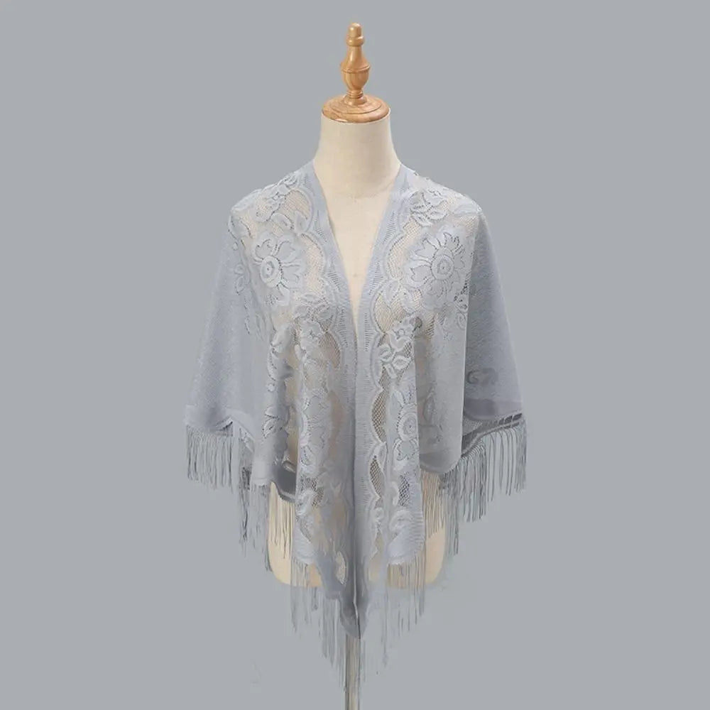 Tassel Patchwork V-Neck Cardigans Women Wedding Accessories Shawl Hollow Multicolored Evening Prom Cape Tulle Shawl Party