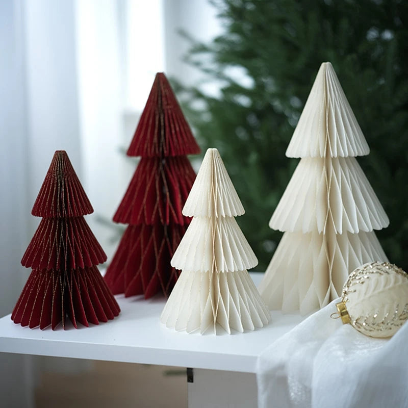 Paper Christmas Tree Ornaments 3D Honeycomb Christmas Tree Decorations Folded Paper 2026 Xmas New Year Desktop Arrangement Decor