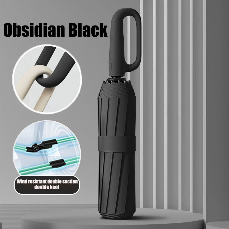Oversized Reinforced Windproof Rainproof Dual-use UV Resistant Fully Automatic Rotating Ring Buckle Umbrella Fold Double Keel