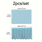 2pcs/set Disposable Paper Tablecloth Skirt Set Rectangular Table Cover And Table Skirt Party Supplies For Events Decoration