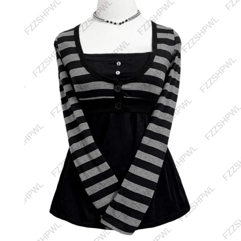 Lace Aesthetics Graphic Print Casual Gothic Y2k Long sleeve Top Spicy Girls Hip Hop Crop top Punk Streetwear Long sleeve T-shirt